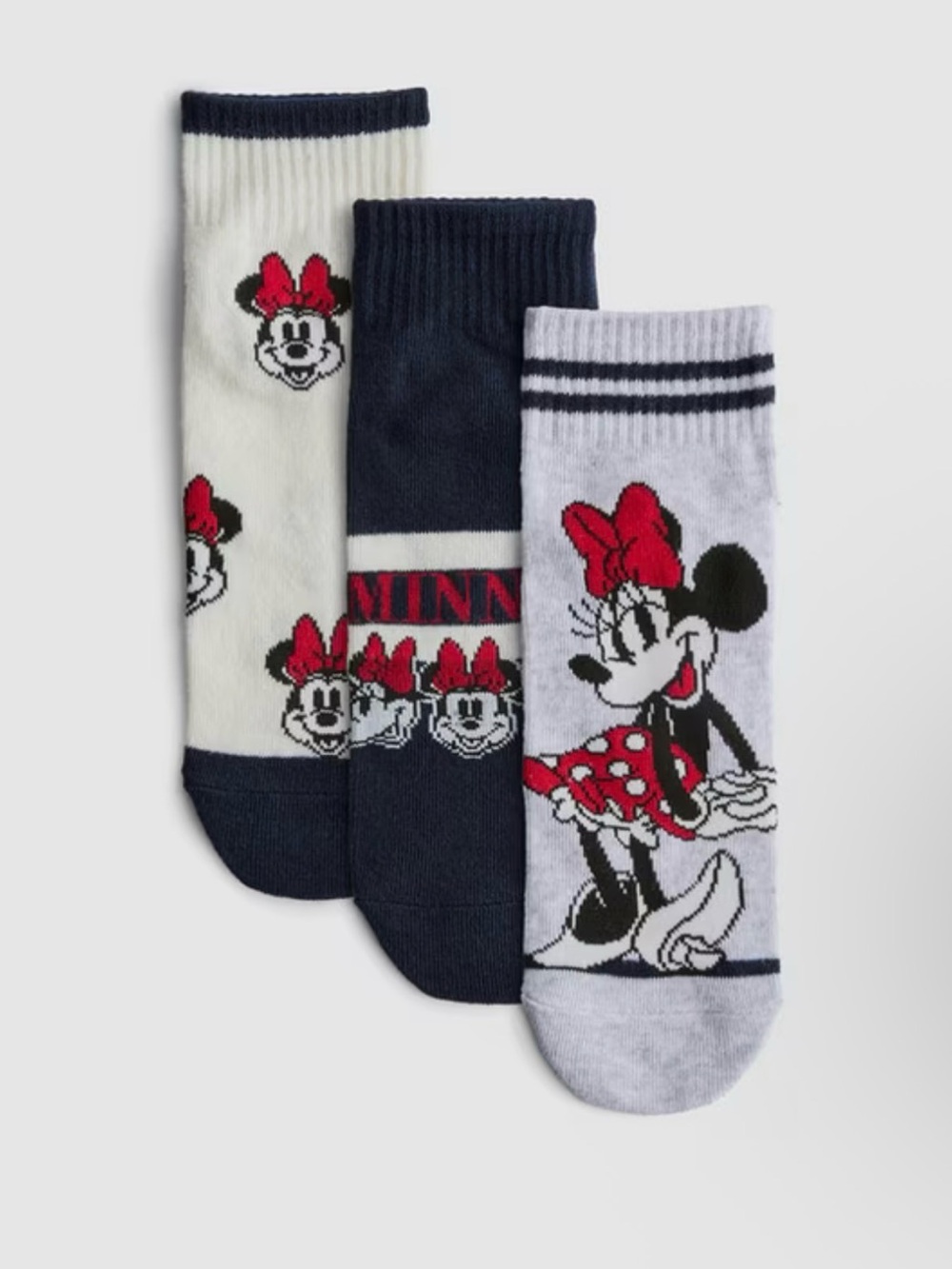 Primark x Disney Minnie Mouse 3-Pack Trainer Ankle Socks - Navy/White/Gray *NWT